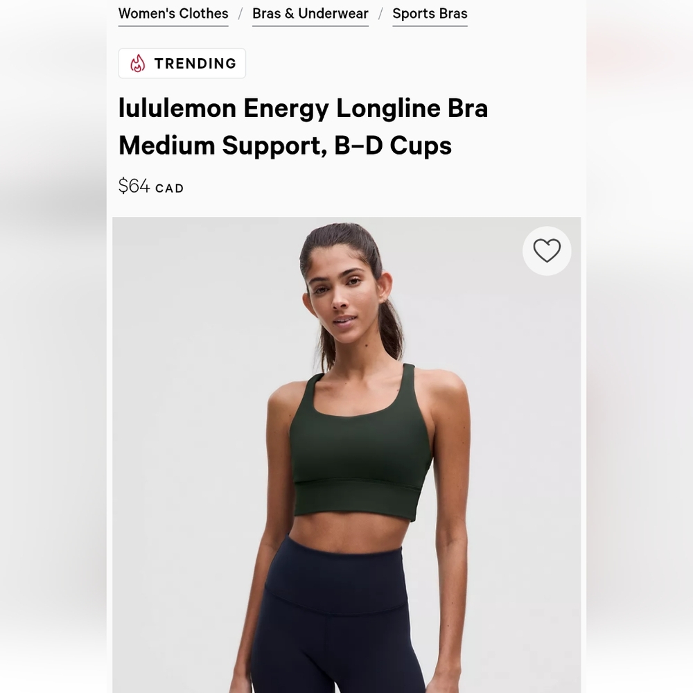 Lululemon Energy Longline Sports Bra US10 New Rainforest Green